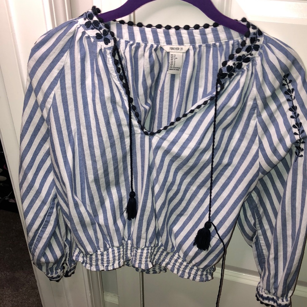 White and blue blouse